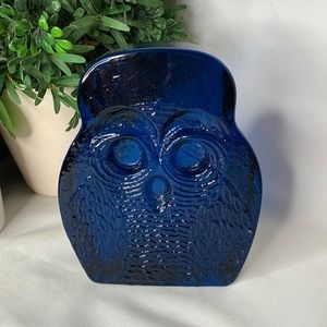 VTG HTF BLENKO peacock blue glass Owl bookend / paperweight Joel Myers Milton.